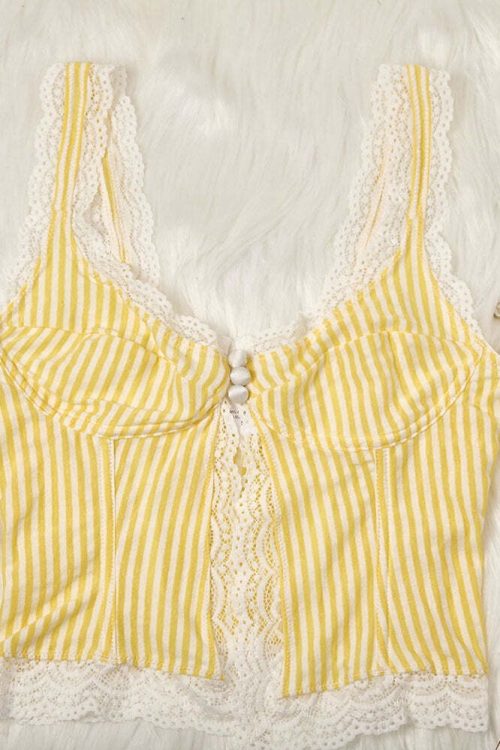 Sexy Ruffled Stripe Lace Tank Top