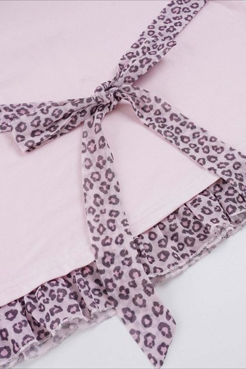 Sweet Leopard Patchwork Bow Lace Cami Top