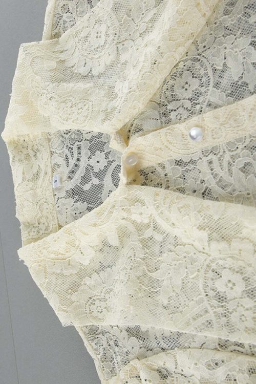Elegant Tie Sheer Lace Long Sleeve Blouse