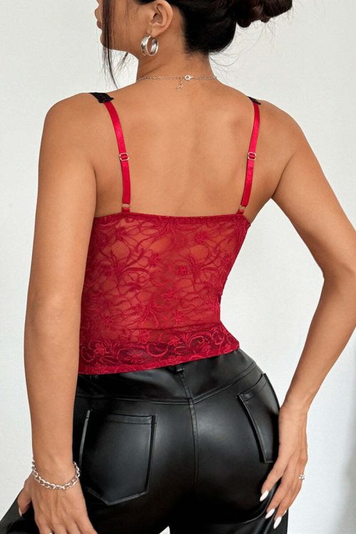 Sexy Lace Patchwork Tie Bustier Cami Top