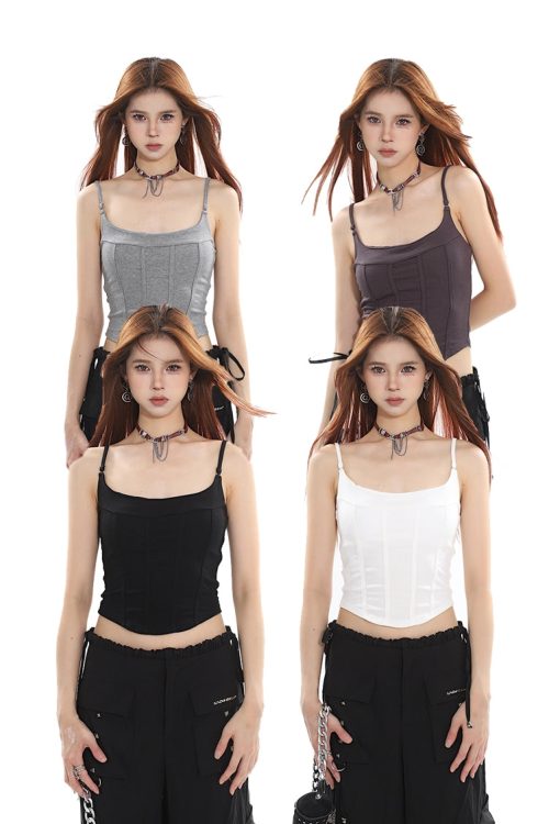 willia-solid-color-basic-cinched-waist-design-u-neck-spaghetti-strap-slim-camisole-cropped-top-1