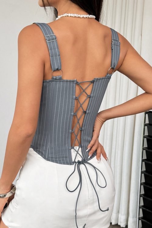 Striped Ruffle Trim Boned Cami Top
