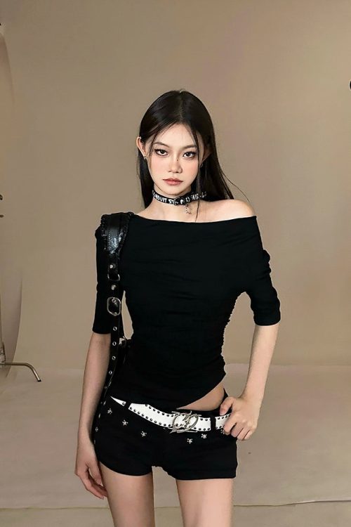 Black One Shoulder Going Out Top