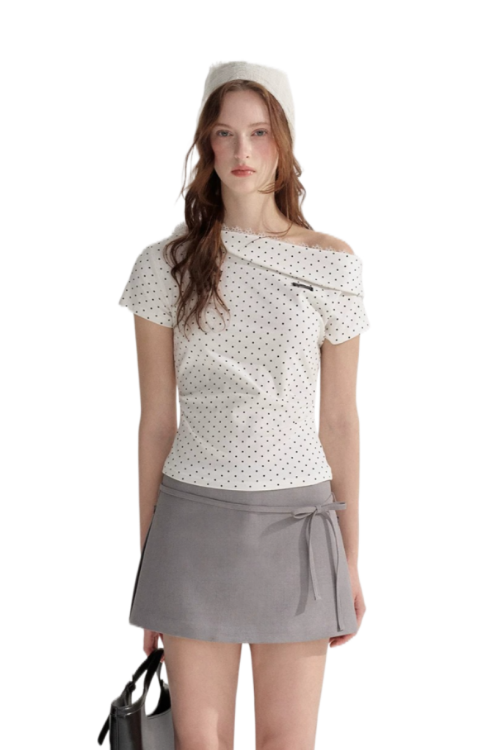 asymmetric-off-shoulder-polka-dot-lace-trim-fitted-t-shirt-1