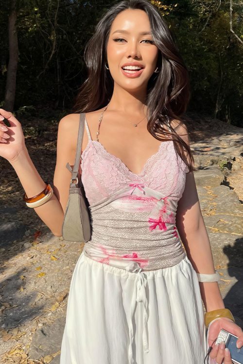 Floral Lace Cami Top for Coquette Outfits