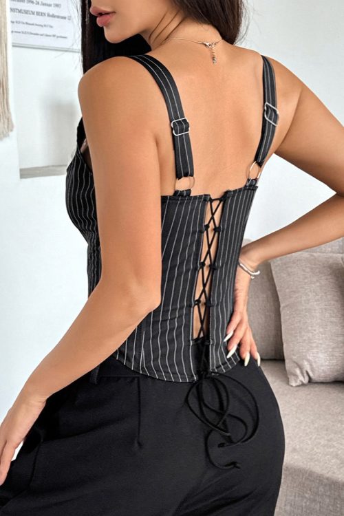 Striped Ruffle Trim Boned Cami Top