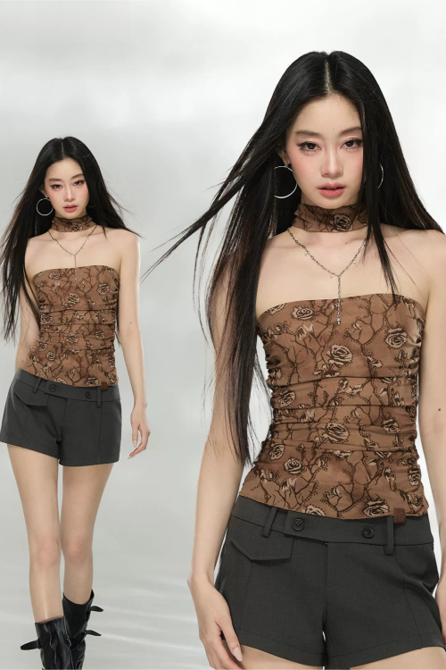 floral-mesh-choker-neck-strapless-top-2