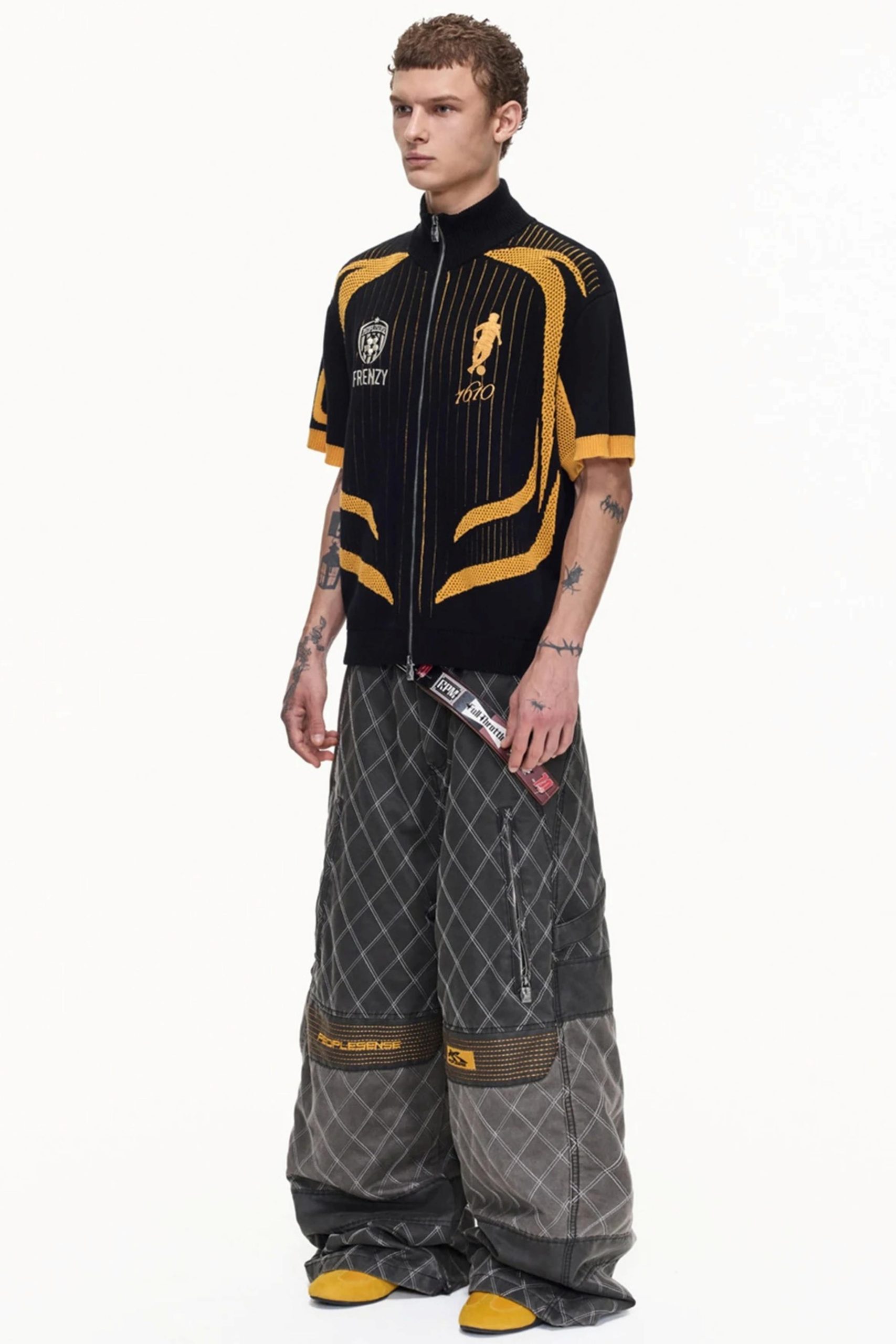 men-s-yellow-black-mesh-knit-polo-shirt-7 men-s-yellow-black-mesh-knit-polo-shirt-7