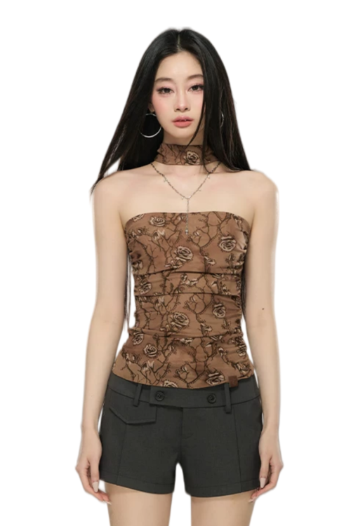 floral-mesh-choker-neck-strapless-top-1