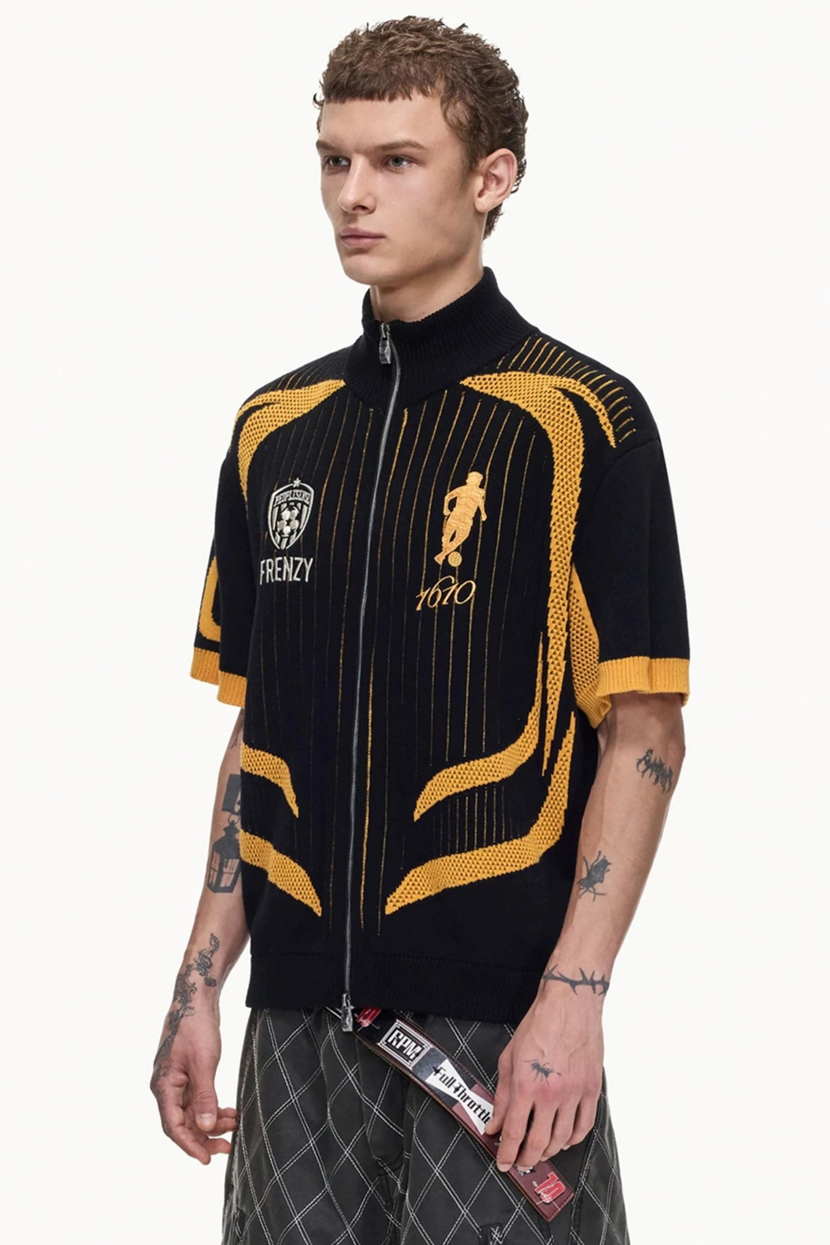 men-s-yellow-black-mesh-knit-polo-shirt-4 men-s-yellow-black-mesh-knit-polo-shirt-4