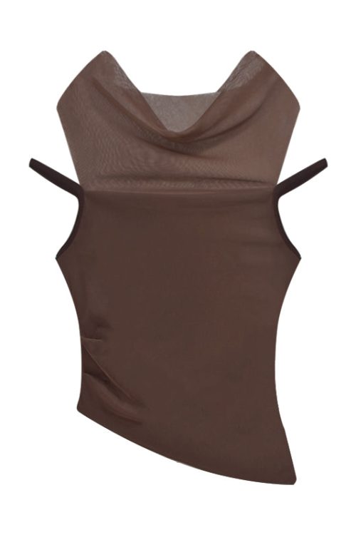 tina-solid-color-brown-mesh-patchwork-spaghetti-strap-slim-cropped-top-2