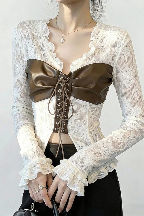 Boho White Cross Strap Lace Top