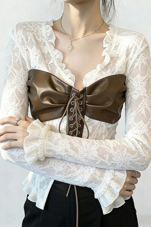 Boho White Cross Strap Lace Top