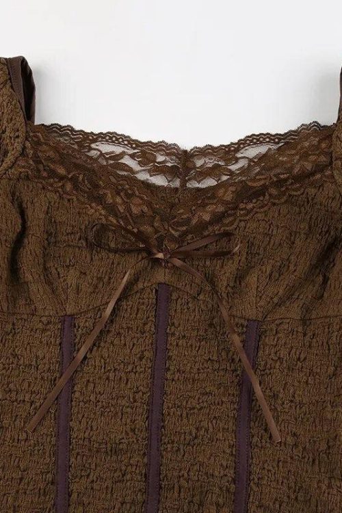 Fairycore Lace Detailed Shirred Top