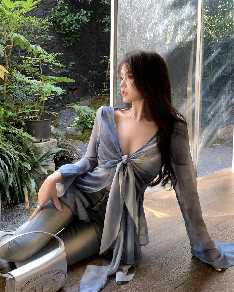 bia-blue-tie-dye-ruffled-long-sleeve-french-v-neck-front-tie-sheer-top-17 bia-blue-tie-dye-ruffled-long-sleeve-french-v-neck-front-tie-sheer-top-17