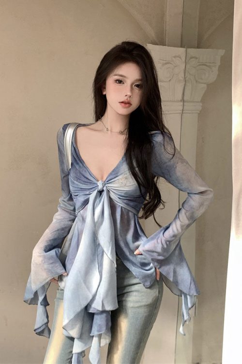 bia-blue-tie-dye-ruffled-long-sleeve-french-v-neck-front-tie-sheer-top-16