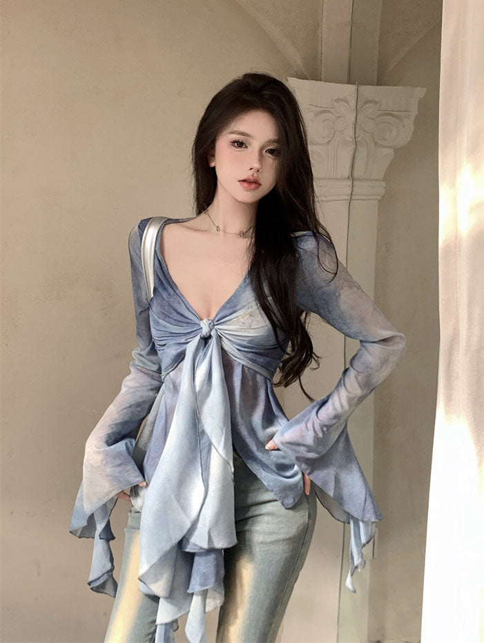 bia-blue-tie-dye-ruffled-long-sleeve-french-v-neck-front-tie-sheer-top-16 bia-blue-tie-dye-ruffled-long-sleeve-french-v-neck-front-tie-sheer-top-16