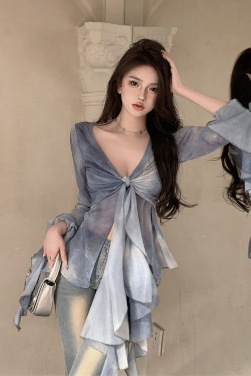 bia-blue-tie-dye-ruffled-long-sleeve-french-v-neck-front-tie-sheer-top-8