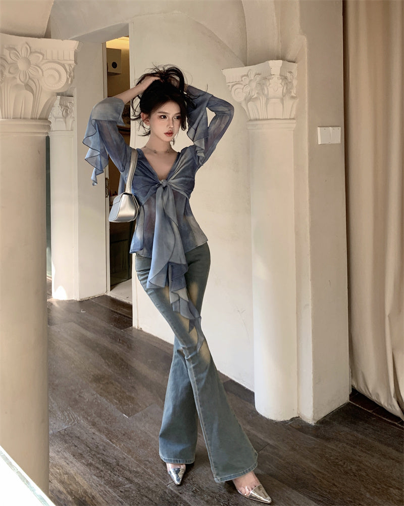 bia-blue-tie-dye-ruffled-long-sleeve-french-v-neck-front-tie-sheer-top-11 bia-blue-tie-dye-ruffled-long-sleeve-french-v-neck-front-tie-sheer-top-11