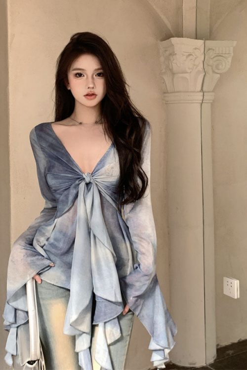 bia-blue-tie-dye-ruffled-long-sleeve-french-v-neck-front-tie-sheer-top-10