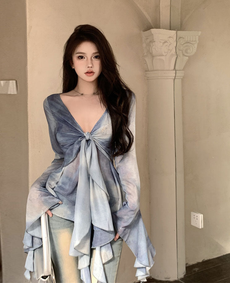 bia-blue-tie-dye-ruffled-long-sleeve-french-v-neck-front-tie-sheer-top-10 bia-blue-tie-dye-ruffled-long-sleeve-french-v-neck-front-tie-sheer-top-10