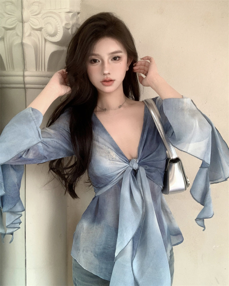 bia-blue-tie-dye-ruffled-long-sleeve-french-v-neck-front-tie-sheer-top-14 bia-blue-tie-dye-ruffled-long-sleeve-french-v-neck-front-tie-sheer-top-14