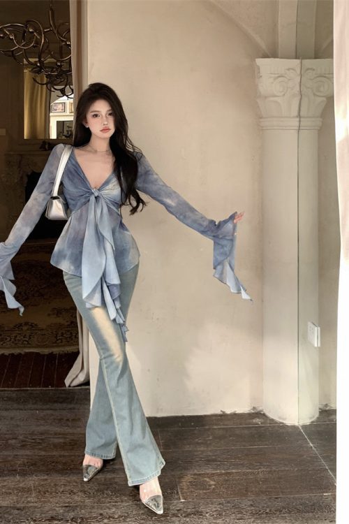 bia-blue-tie-dye-ruffled-long-sleeve-french-v-neck-front-tie-sheer-top-13