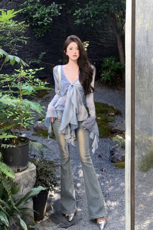 bia-blue-tie-dye-ruffled-long-sleeve-french-v-neck-front-tie-sheer-top-15