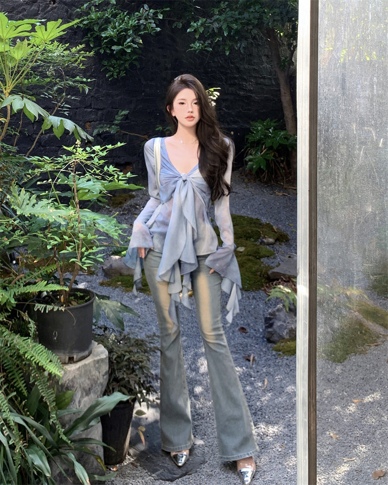 bia-blue-tie-dye-ruffled-long-sleeve-french-v-neck-front-tie-sheer-top-15 bia-blue-tie-dye-ruffled-long-sleeve-french-v-neck-front-tie-sheer-top-15