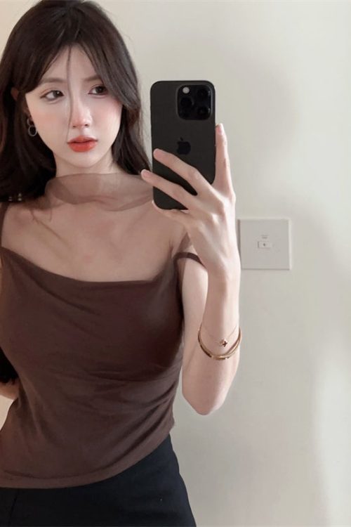 tina-solid-color-brown-mesh-patchwork-spaghetti-strap-slim-cropped-top-18