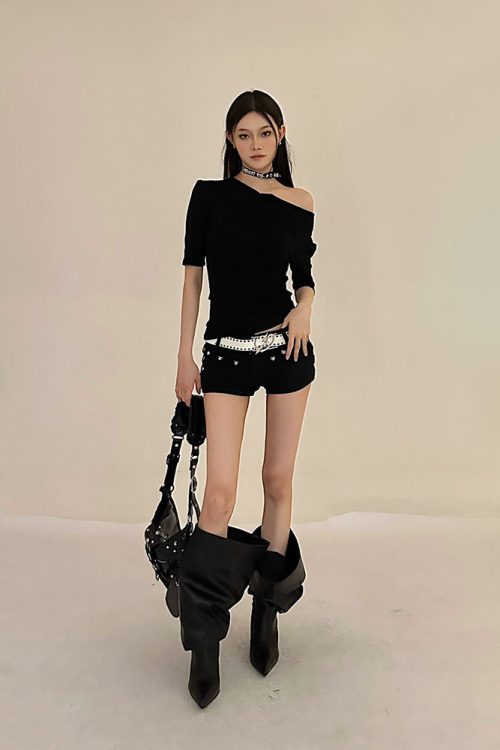Black One Shoulder Going Out Top