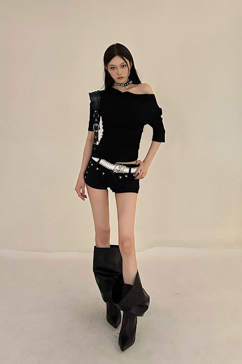 Black One Shoulder Going Out Top