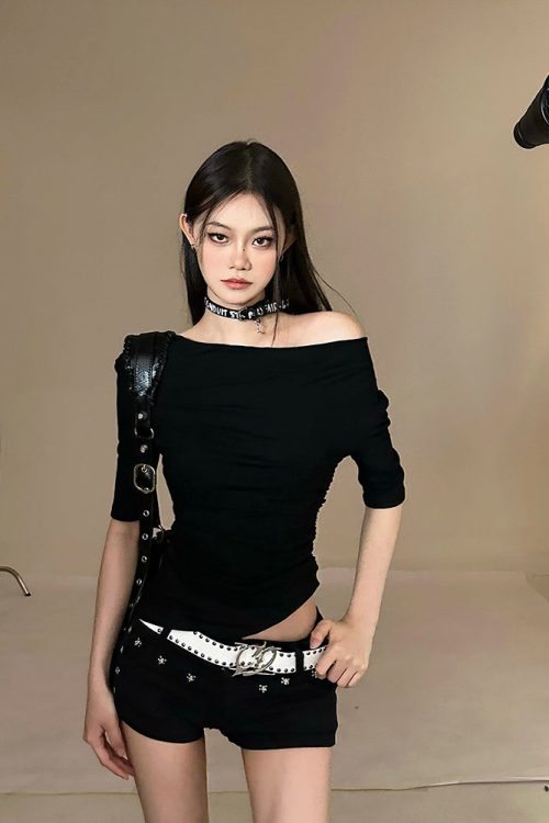 Black One Shoulder Going Out Top