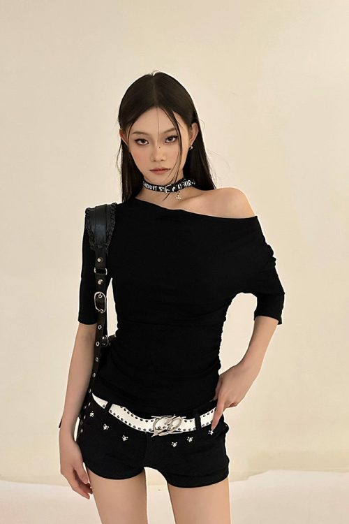 Black One Shoulder Going Out Top