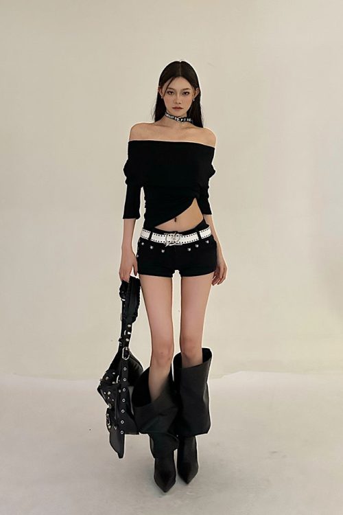 Black One Shoulder Going Out Top