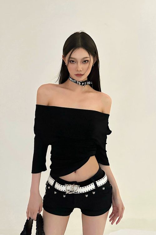 Black One Shoulder Going Out Top