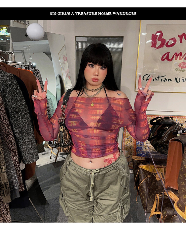 sila-tie-dye-red-black-off-the-shoulder-sheer-long-sleeve-slim-cropped-top-8 Black One Shoulder Going Out Top