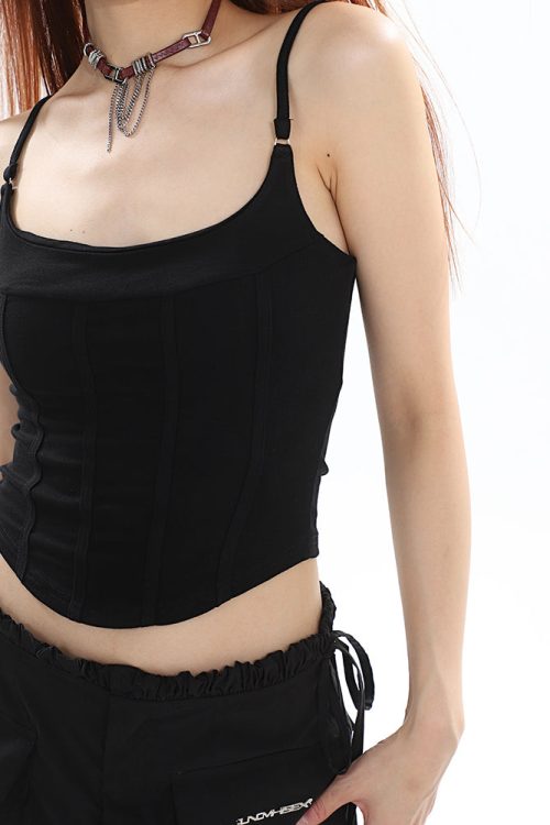 willia-solid-color-basic-cinched-waist-design-u-neck-spaghetti-strap-slim-camisole-cropped-top-13