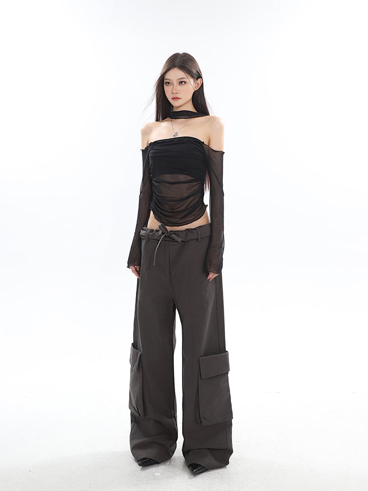 latisha-solid-color-black-off-the-shoulder-slim-fit-mesh-long-sleeve-top-13 Black One Shoulder Going Out Top