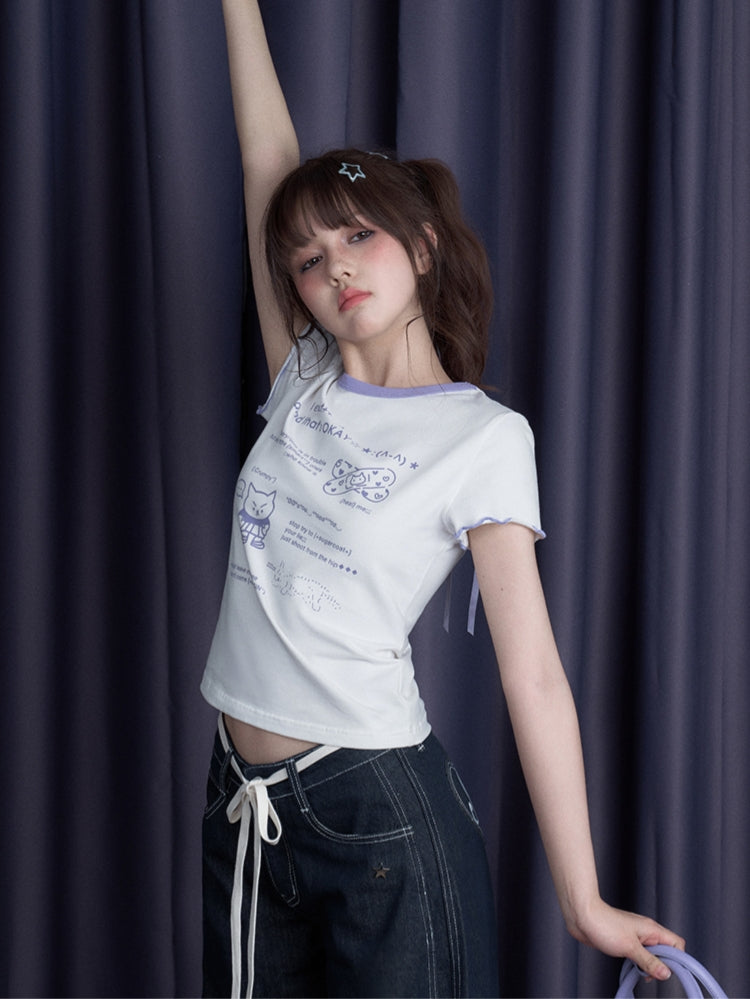 cool-black-white-cute-print-short-sleeve-bow-t-shirt-4 cool-black-white-cute-print-short-sleeve-bow-t-shirt-4