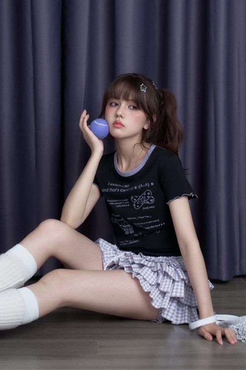 cool-black-white-cute-print-short-sleeve-bow-t-shirt-6