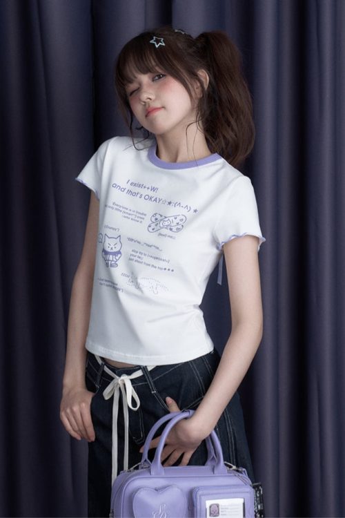 cool-black-white-cute-print-short-sleeve-bow-t-shirt-3