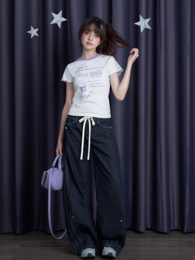 cool-black-white-cute-print-short-sleeve-bow-t-shirt-7 cool-black-white-cute-print-short-sleeve-bow-t-shirt-7