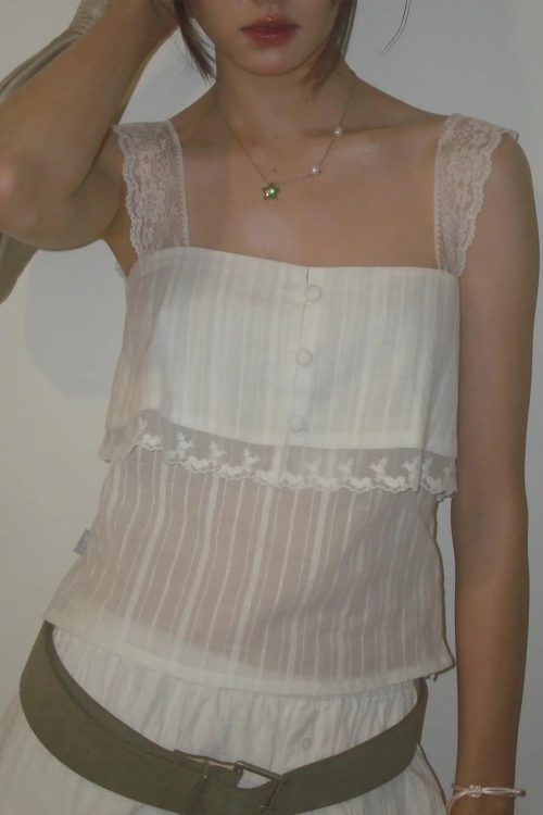 Lace Strap Sheer Top
