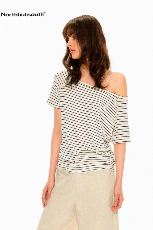 White Slanted Shoulder Fitted Top