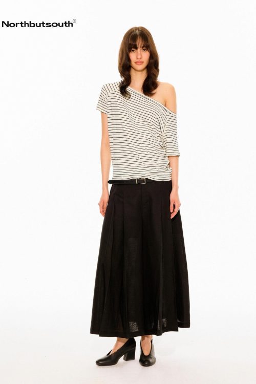 White Slanted Shoulder Fitted Top