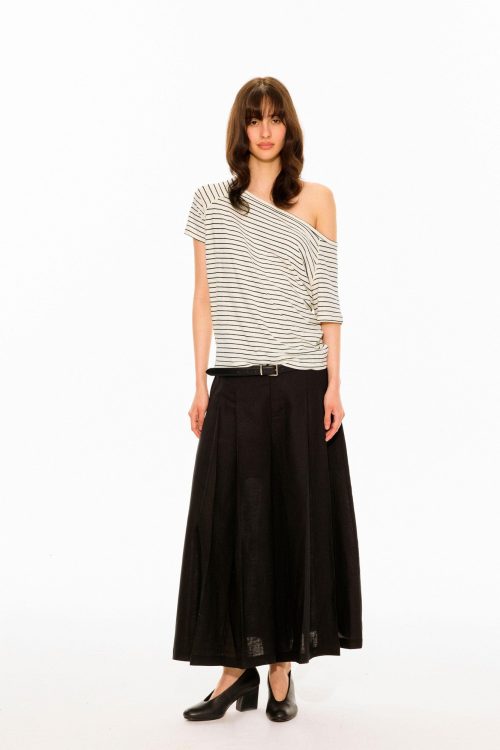 White Slanted Shoulder Fitted Top