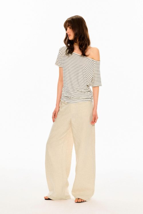 White Slanted Shoulder Fitted Top