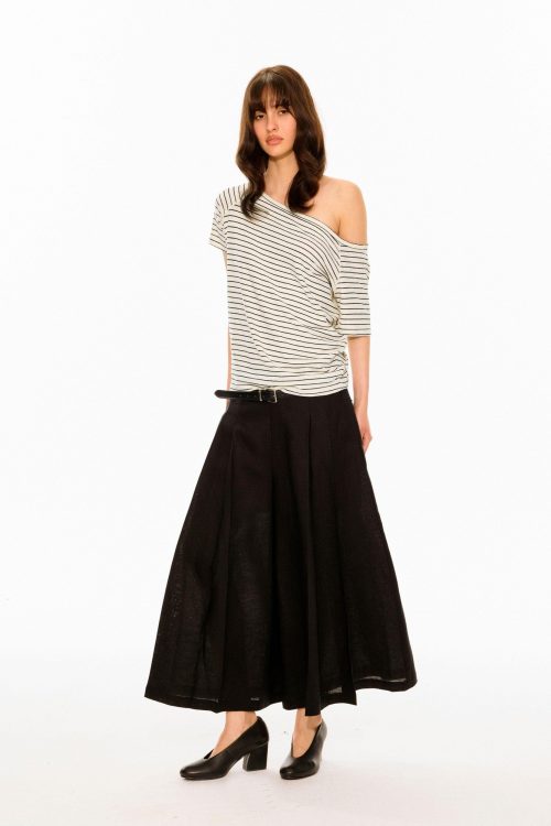 White Slanted Shoulder Fitted Top