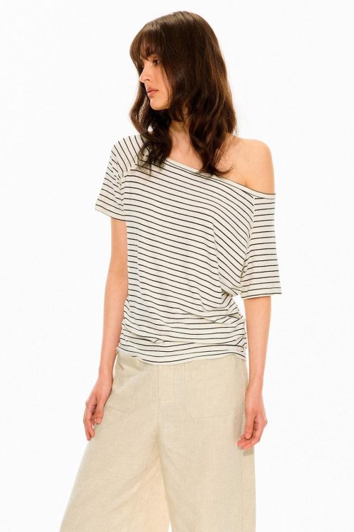 White Slanted Shoulder Fitted Top